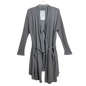Pete & Greta Johnny Was Duster Cardigan S Gray Ribbed Knit Sleeves Tie Front